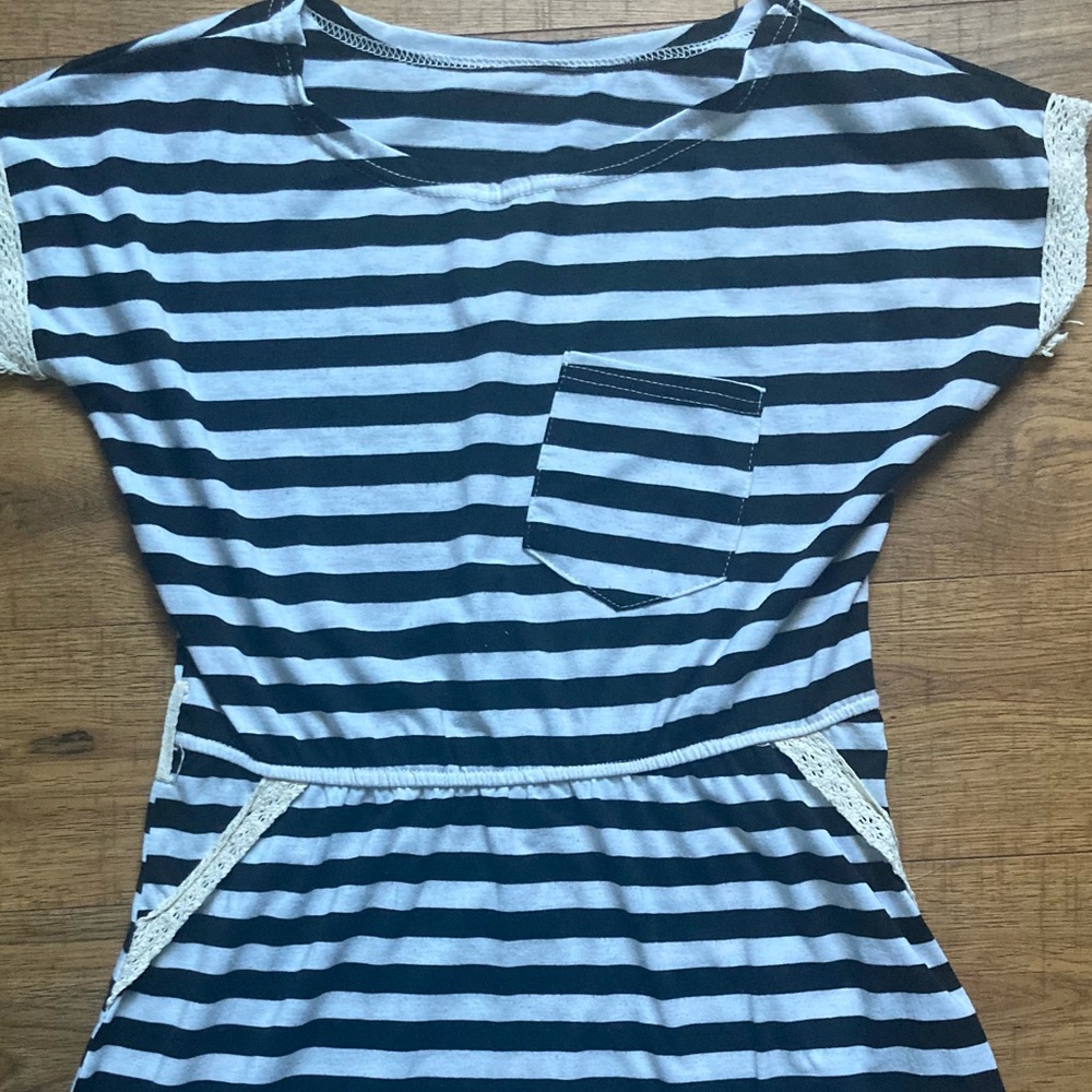 2000’s y2K Vintage Striped Black White Lace Trim Emo Goth Mini Dress - Picture 7 of 7